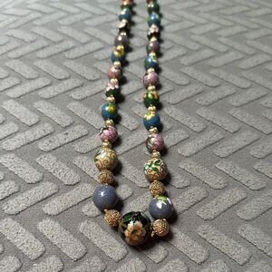 Cloisonné Floral Bead Necklace - Multi-Color Women Jewelry